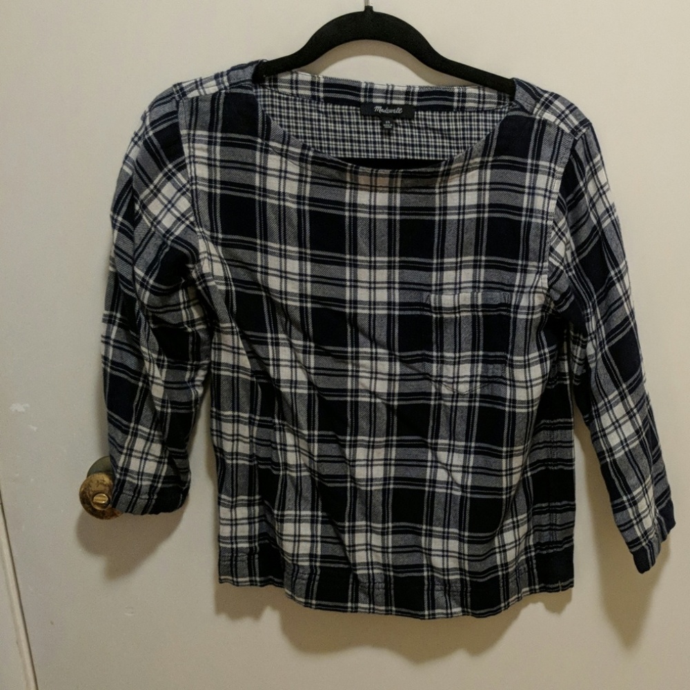 3/4 sleeve plaid flannel top